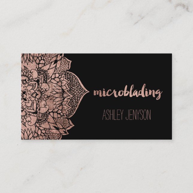 Carte De Visite Typographie microblading de mandala floral rose (Devant)