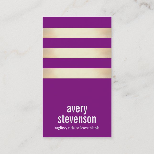 Carte De Visite Typographie mignonne Gras Purple Gold Stried (Devant)