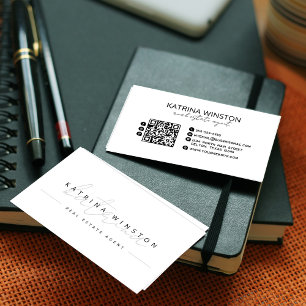 Carte De Visite Typographie minimaliste élégante QR Code Médias so