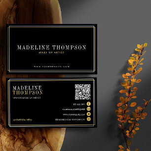 Carte De Visite Typographie moderne de l'or noir code QR
