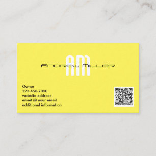 Carte De Visite Typographie moderne Monogramme Jaune Ajouter QR Co