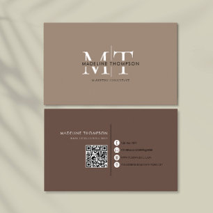 Carte De Visite Typographie Moderne Monogramme Khaki Et Code QR Br