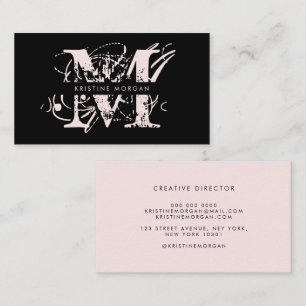 Carte De Visite Typographie moderne noir blush rose nom monogramme