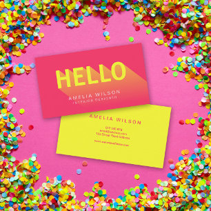 Carte De Visite Typographie moderne vibrant rose et jaune Hello