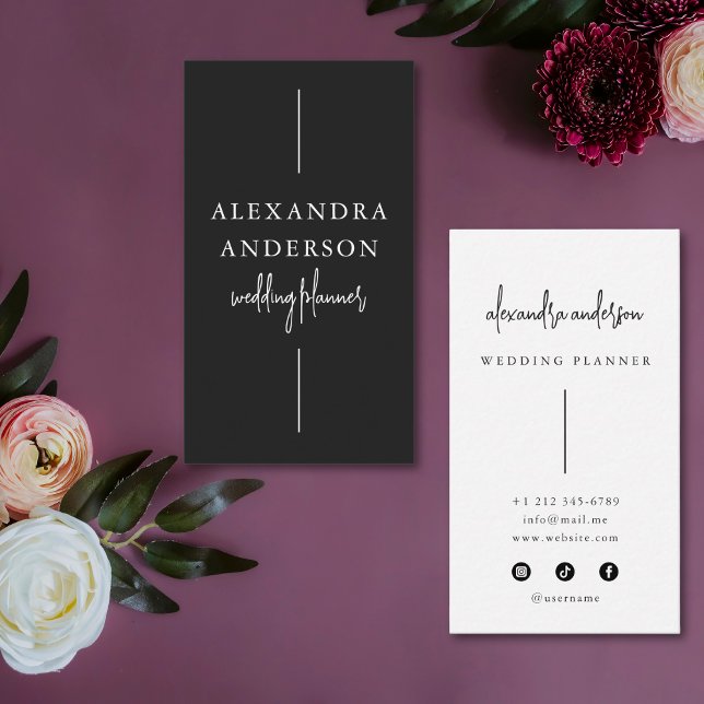 Carte De Visite Typographie moderne Wedding planner noir et blanc (Modern Typography Black and White Elegant Minimal Business Card)