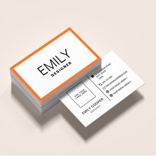 Carte De Visite Typographie noire moderne   Bordure orange
