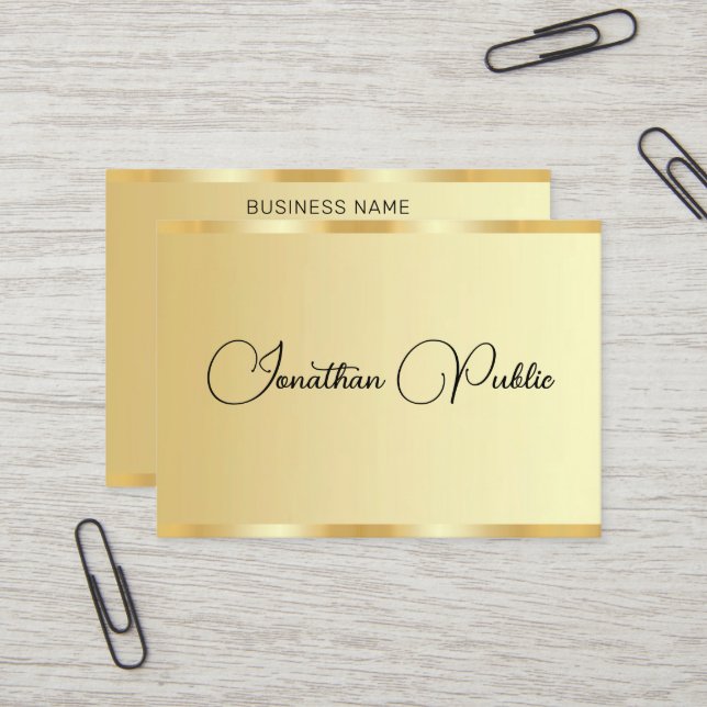 Carte De Visite Typographie personnalisée Script Gold Look Profess (Devant/Arrière en situation)