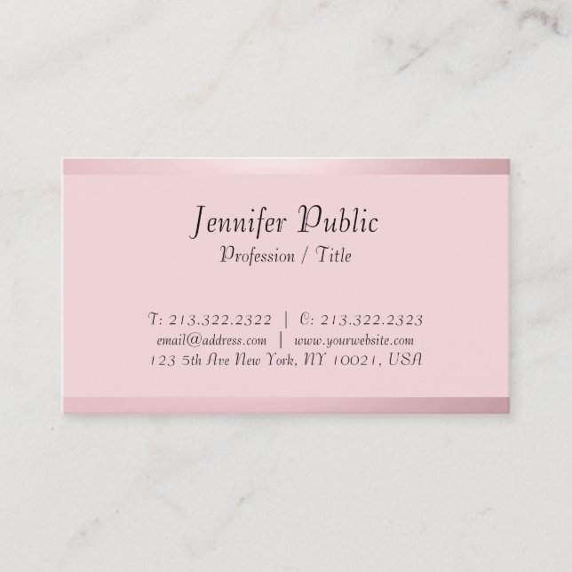Carte De Visite Typographie personnalisée Script Modèle Rose or (Devant)