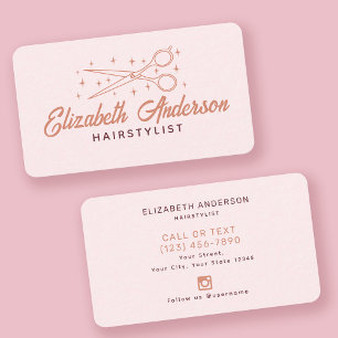 Carte De Visite Typographie rose rétro Hairstyliste