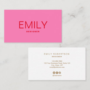 Carte De Visite Typographie rouge rose moderne