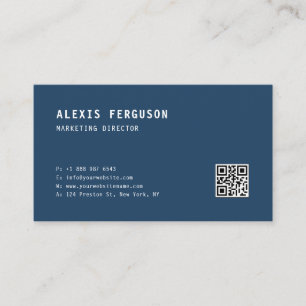 Carte De Visite Typographie simple Code QR minimaliste bleu marine