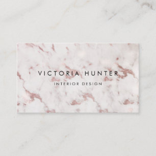 Carte De Visite Typographie simple du Rose Gold Marbre blanc