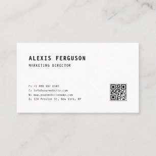Carte De Visite Typographie simple noire avec code QR minimaliste