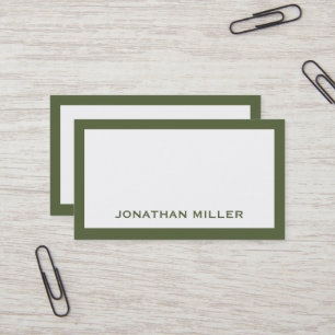 Carte De Visite Typographie simple vert olive et blanc