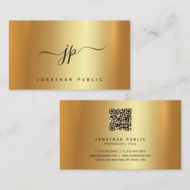 Carte De Visite Typography Monogram Gold Premium Silk Luxurious (Devant / Derrière)