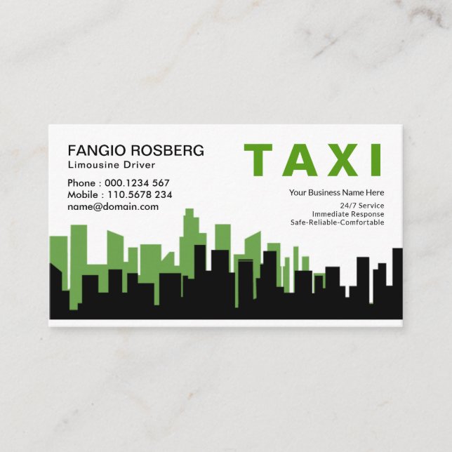 Carte De Visite Un élégant taxi silhouette à deux tonalités (Devant)