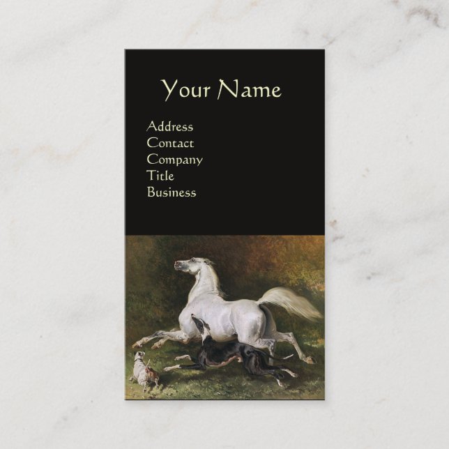 Carte De Visite Un Stallion Arabe Gris Gallophile Avec Un Monogram (Devant)