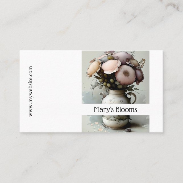 Carte De Visite Une Belle Crème et des Aquarelles Florales Blancs (Devant)