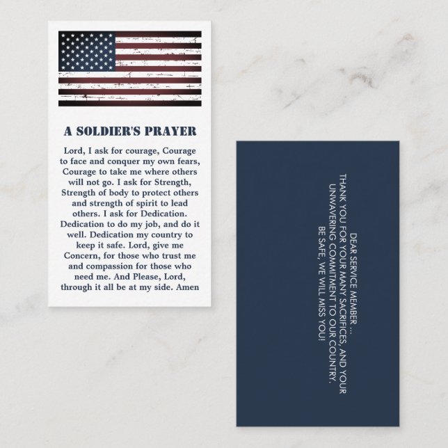 Carte De Visite Une prière de soldat Militaire USA Drapeau américa (Devant / Derrière)