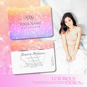 Carte De Visite Unicorn coloré Pastel Arc-en-ciel Initiales de Pa