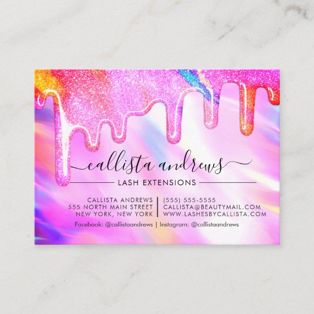 Carte De Visite Unicorn Holographic Parties scintillant Drips Lash (Devant)