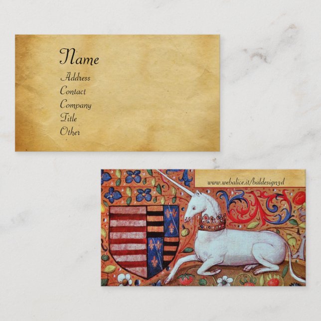 Carte De Visite UNICORN / Parchemin Brown antique (Devant / Derrière)