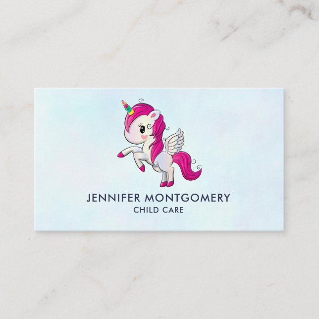 Carte De Visite Unicorne rose mignonne avec ailes (Devant)