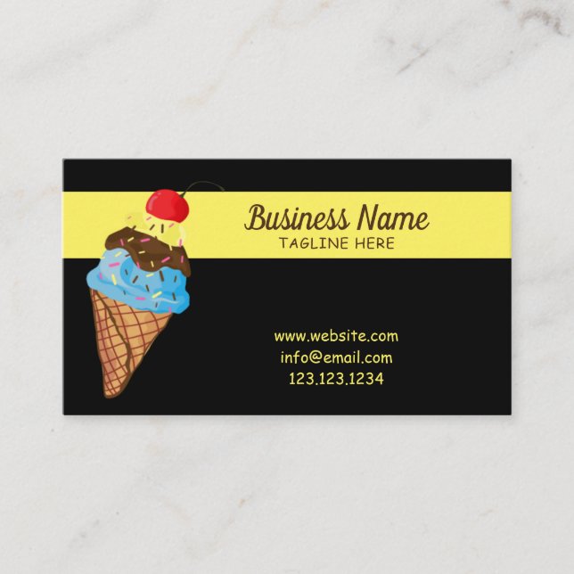 Carte De Visite Unique Black Sprinkles Cerise Ice Cone (Devant)