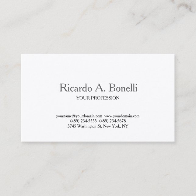 Carte De Visite Unique Classique Simple Blanc Professionnel (Devant)