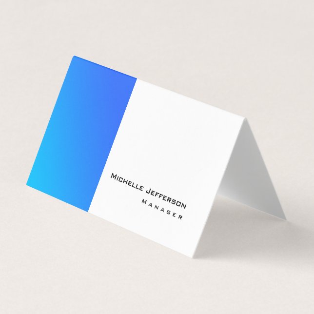 Carte De Visite Unique Design Bleu Blanc Moderne Plaine Simple (Devant)
