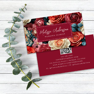 Carte De Visite Unique Floral Bourgogne QR Code