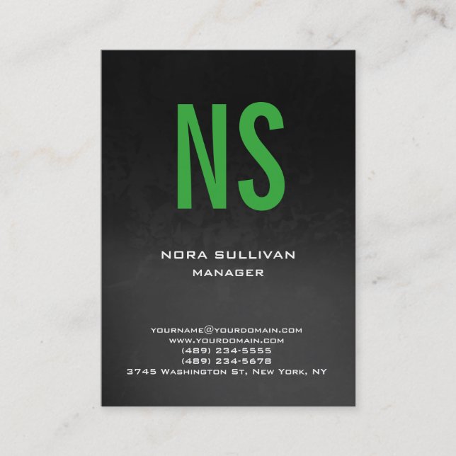 Carte De Visite Unique monogramme gris simple noir vert (Devant)