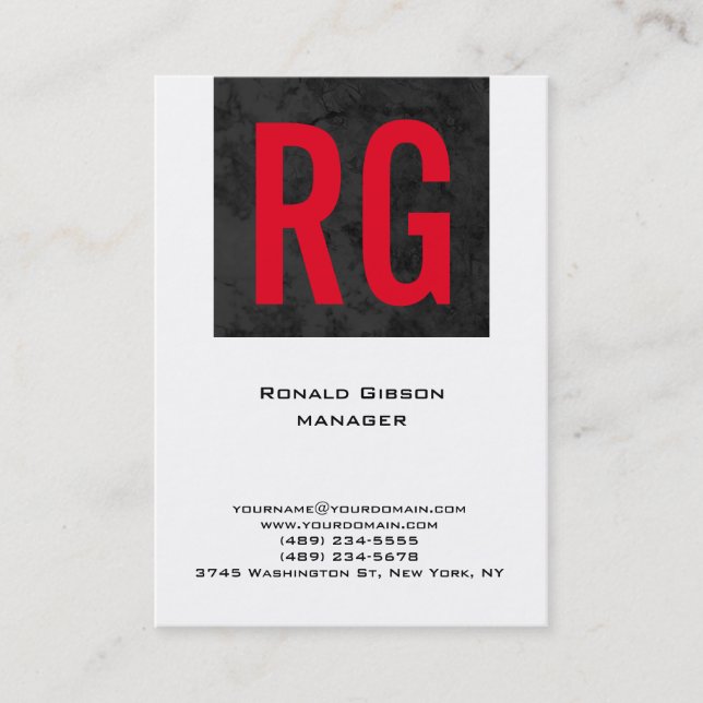 Carte De Visite Unique monogramme simple noir blanc rouge (Devant)