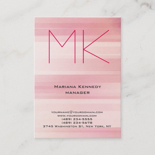 Carte De Visite Unique monogramme simple rose tendance (Devant)