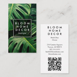 Carte De Visite Unique Monstera Verte Photographie Feuille Code QR