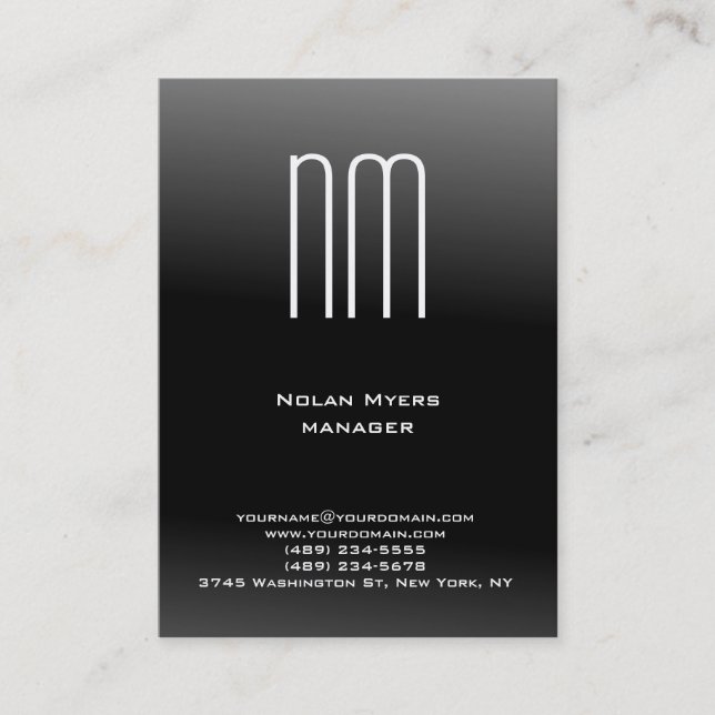 Carte De Visite Unique simple noir noir monogramme (Devant)
