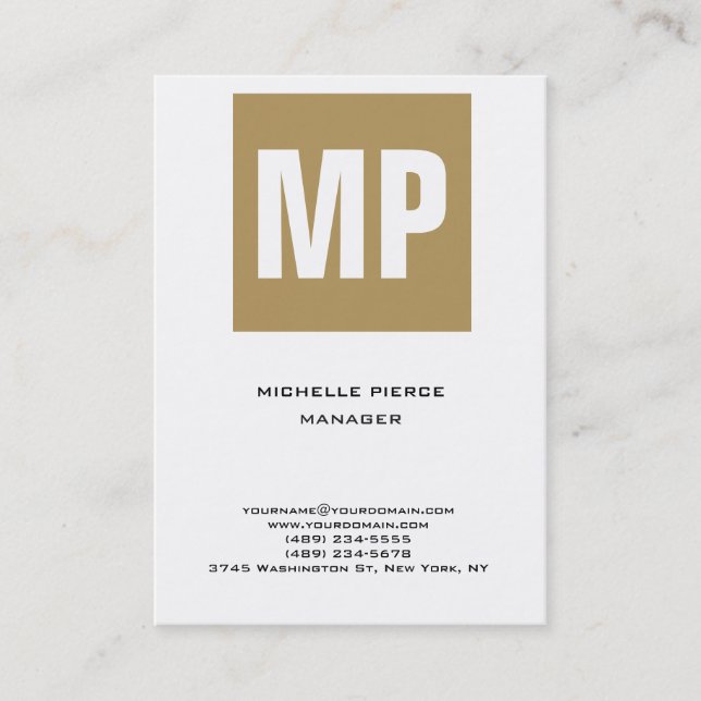 Carte De Visite Unique tendance beige blanc vertical monogramme (Devant)