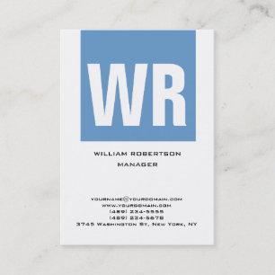 Carte De Visite Unique tendance bleu blanc vertical monogramme