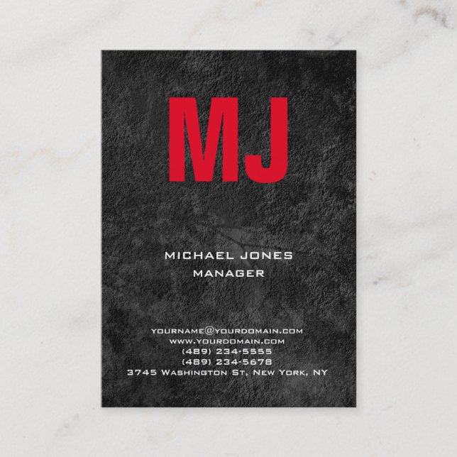 Carte De Visite Unique tendance gris vertical gris énorme monogram (Devant)