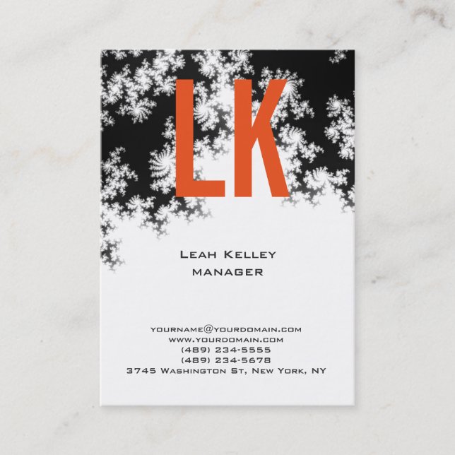 Carte De Visite Unique tendance motif floral orange blanc monogram (Devant)