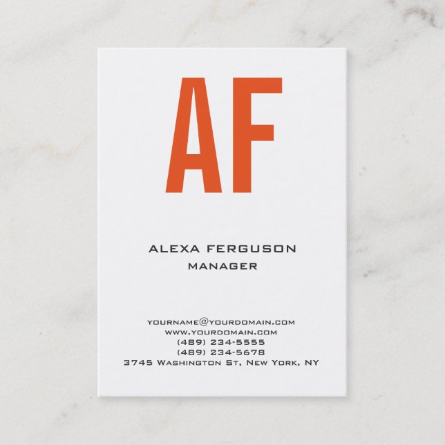 Carte De Visite Unique tendance simple orange simple monogramme (Devant)