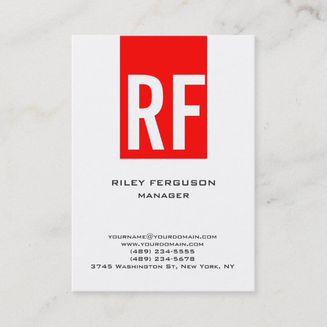 Carte De Visite Unique tendance simple rouge simple monogramme (Devant)