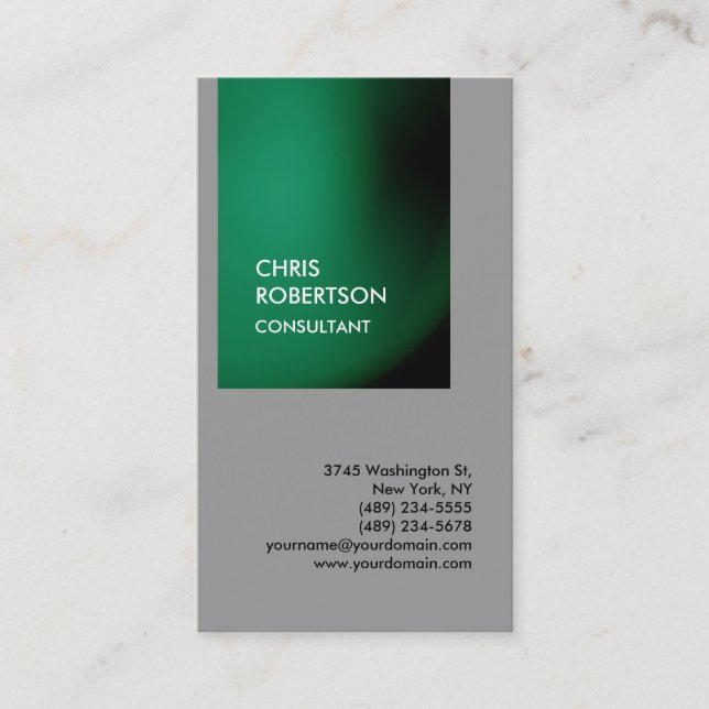 Carte de visite unique vertical gris vert tendance (Devant)
