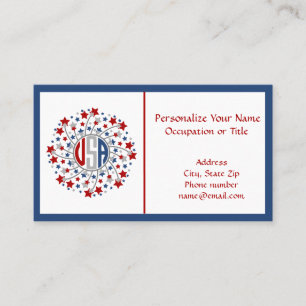 Carte De Visite USA Rouge Bleu Bleu Feu d'artifice Patriotique Amé