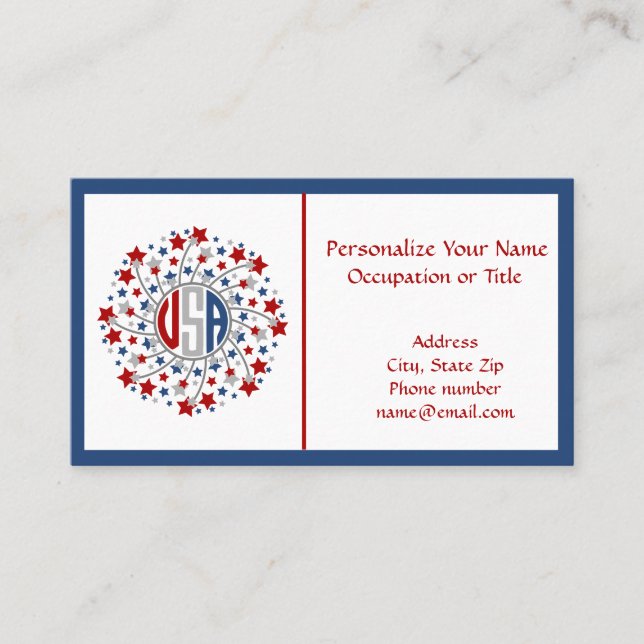 Carte De Visite USA Rouge Bleu Bleu Feu d'artifice Patriotique Amé (Devant)