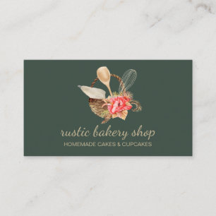 Carte De Visite Ustensiles de boulangerie avec panier rustique ver