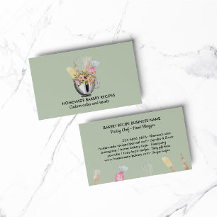 Carte De Visite Ustensiles de cuisine de pâtisserie aquarelle vert