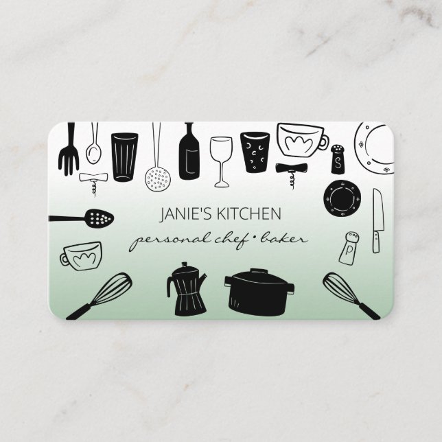 Carte De Visite Ustensiles de Cuisine rétro Chef personnel (Devant)