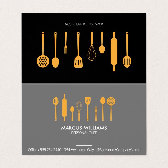 Carte De Visite Ustensiles de restaurant | Chef exécutif (Extérieur déplié)