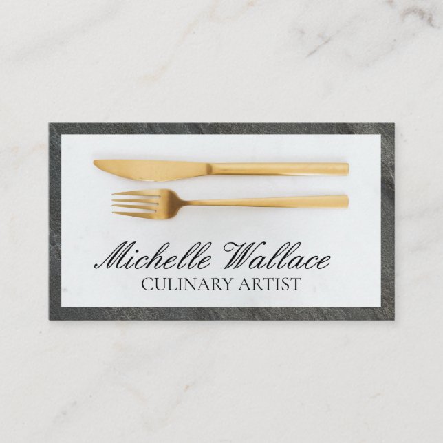 Carte De Visite Ustensiles d'or | Culinaire (Devant)